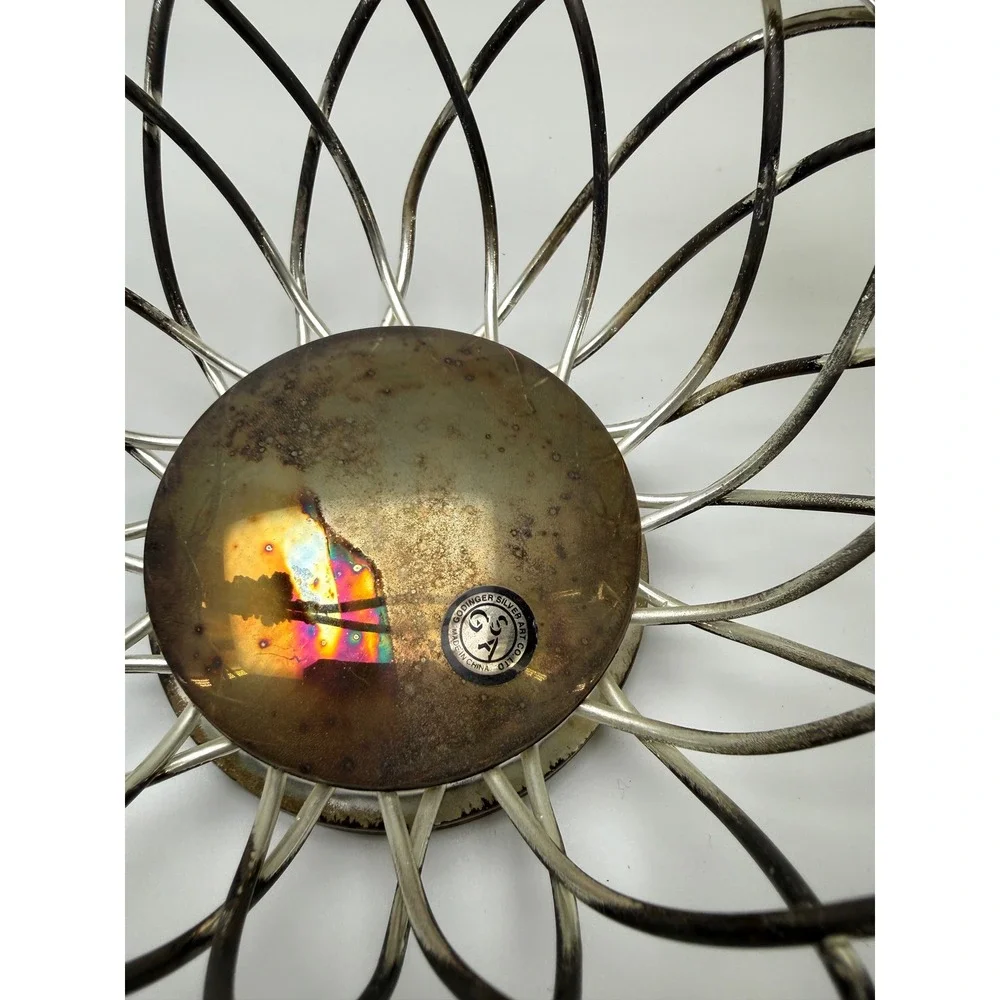 Godinger Silver‎ Art Co Wire Fruit Basket Silver Grape Leaf Motif Vintage Decor
